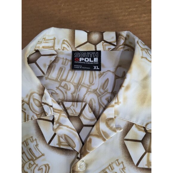 SOUTHPOLE Mens XL Button Up Short Sleeve Shirt Print y2k Streetwear Graffiti - Picture 7 of 8